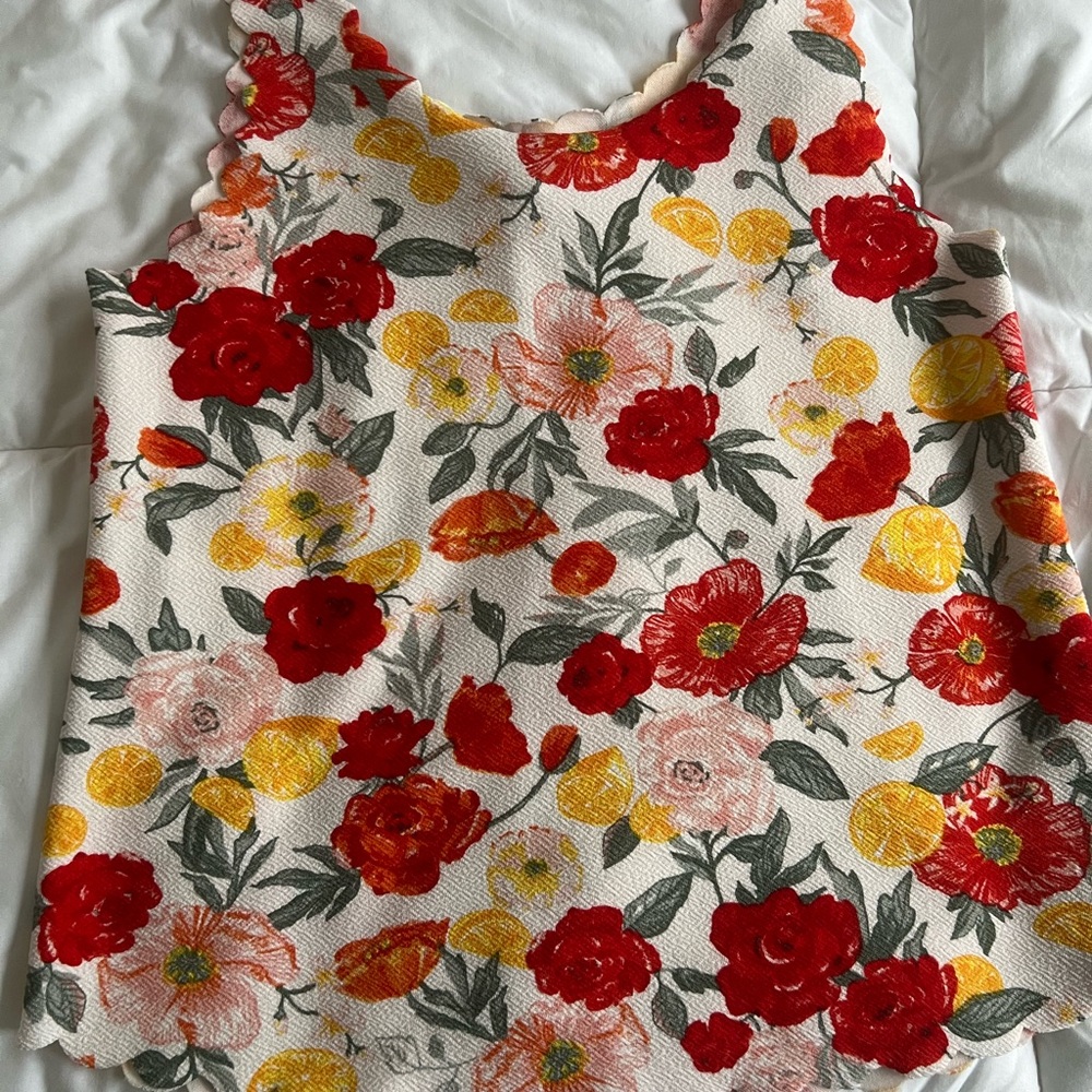 Floral Sleeveless Top - Red and Yellow